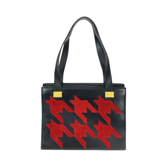 CELINE Tote Bag leather Black Red GoldMetal Tote Bag Handbag Shoulder Bag Thousand patterns Women Used Authentic