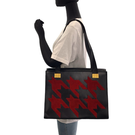 CELINE Tote Bag leather Black Red GoldMetal Tote Bag Handbag Shoulder Bag Thousand patterns Women Used Authentic