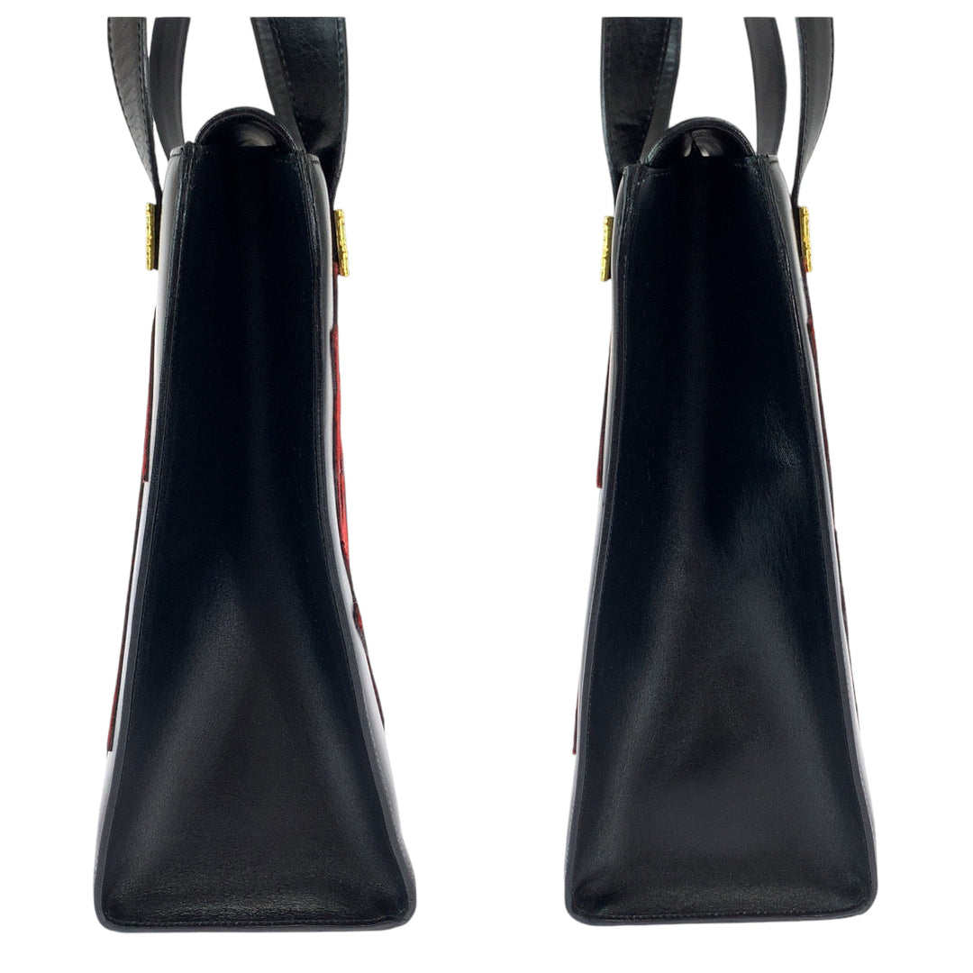 CELINE Tote Bag leather Black Red GoldMetal Tote Bag Handbag Shoulder Bag Thousand patterns Women Used Authentic