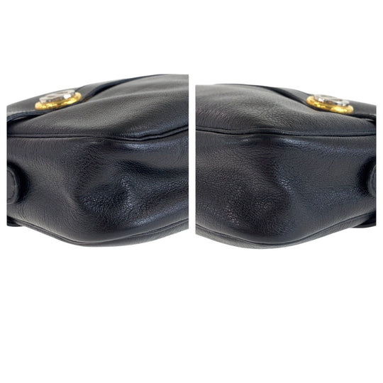 Dior Shoulder Bag leather Black GoldMetal Women Used Authentic