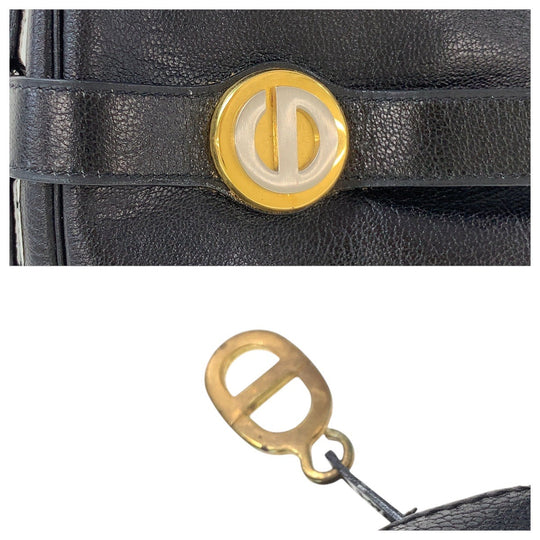 Dior Shoulder Bag leather Black GoldMetal Women Used Authentic