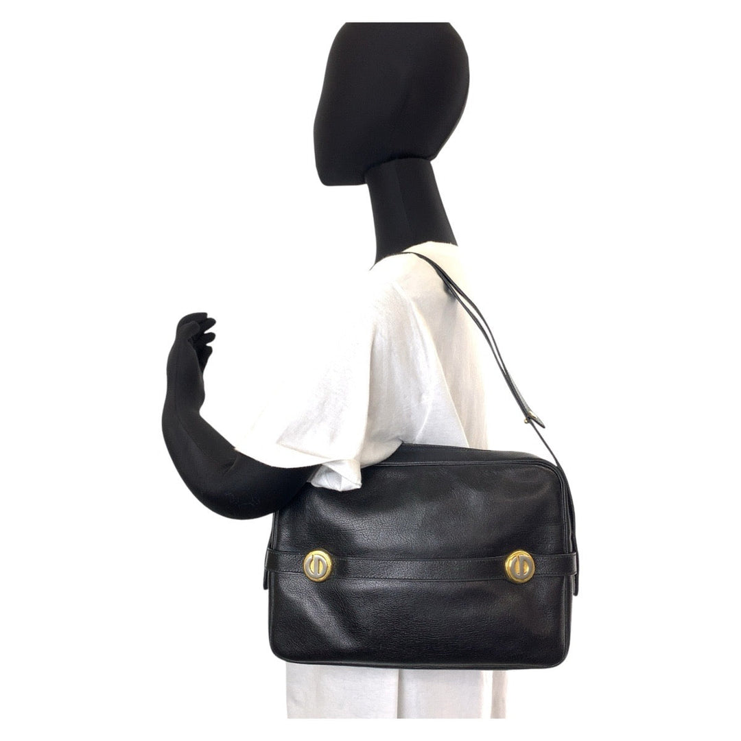 Dior Shoulder Bag leather Black GoldMetal Women Used Authentic