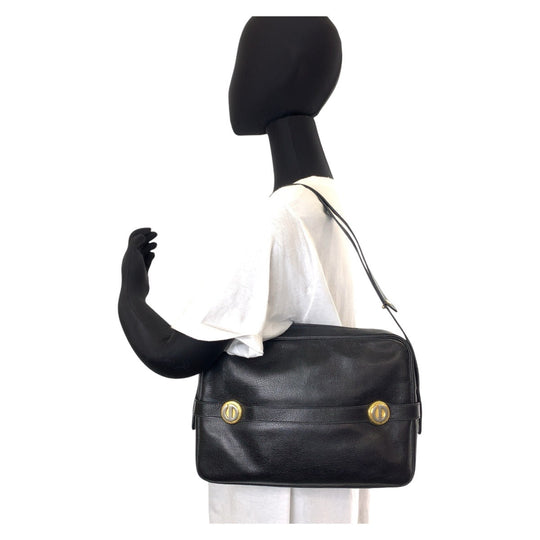 Dior Shoulder Bag leather Black GoldMetal Women Used Authentic