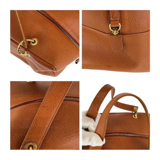 BVLGARI Handbag leather Brown Gold Metal Handbag Boston Duffel bag BVLGARI BVLGARI TURNLOCK Women Used Authentic