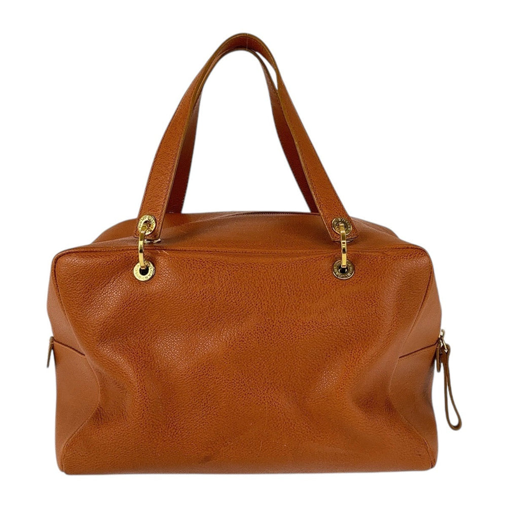 BVLGARI Handbag leather Brown Gold Metal Handbag Boston Duffel bag BVLGARI BVLGARI TURNLOCK Women Used Authentic