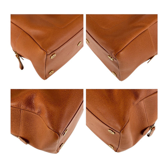 BVLGARI Handbag leather Brown Gold Metal Handbag Boston Duffel bag BVLGARI BVLGARI TURNLOCK Women Used Authentic
