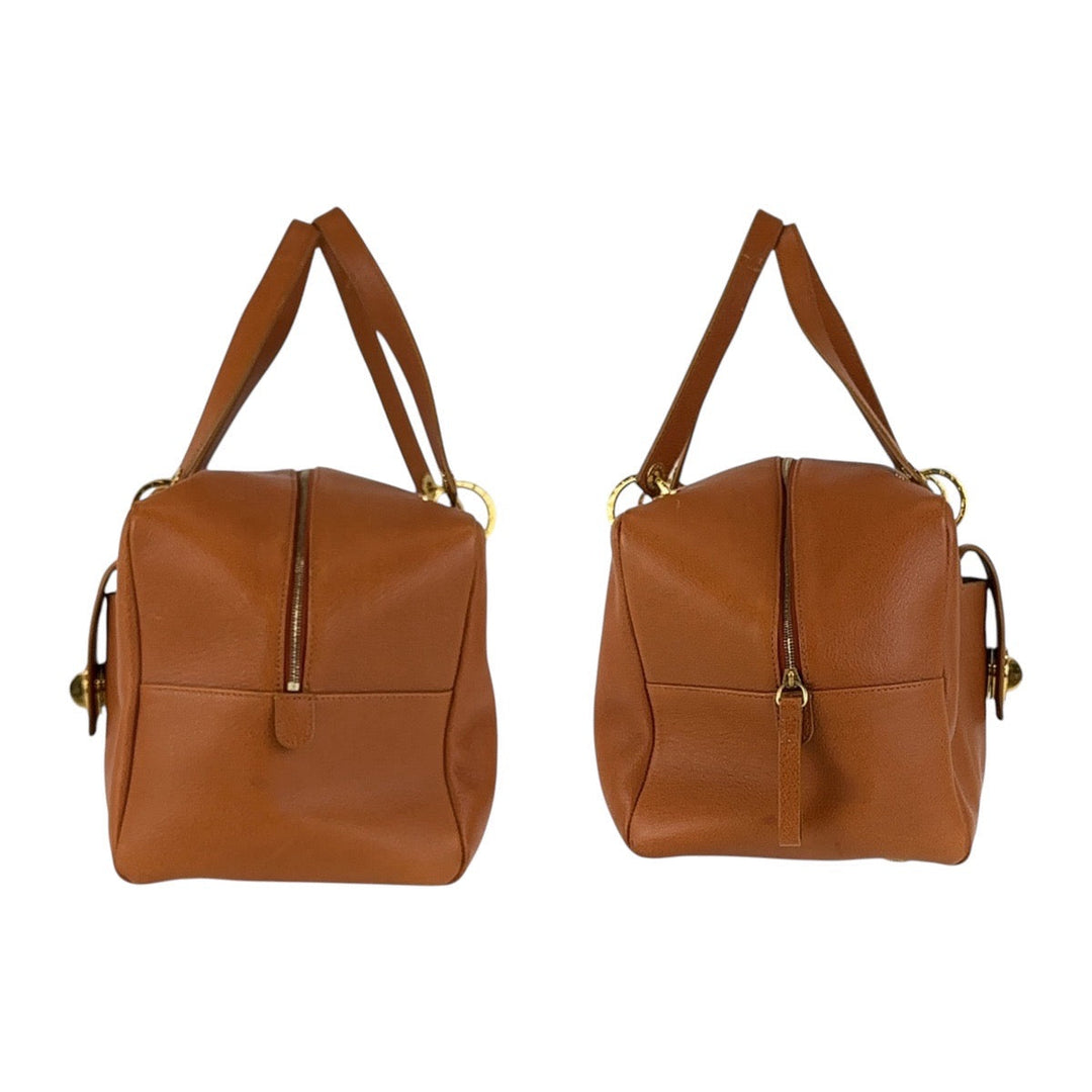 BVLGARI Handbag leather Brown Gold Metal Handbag Boston Duffel bag BVLGARI BVLGARI TURNLOCK Women Used Authentic