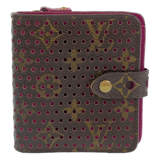 LOUIS VUITTON Bifold Wallet M95188 leather Brown Pink Gold Metal Folding wallet Compact wallet Monogram Perfo Fuchsia Compact zip Women Used Authentic