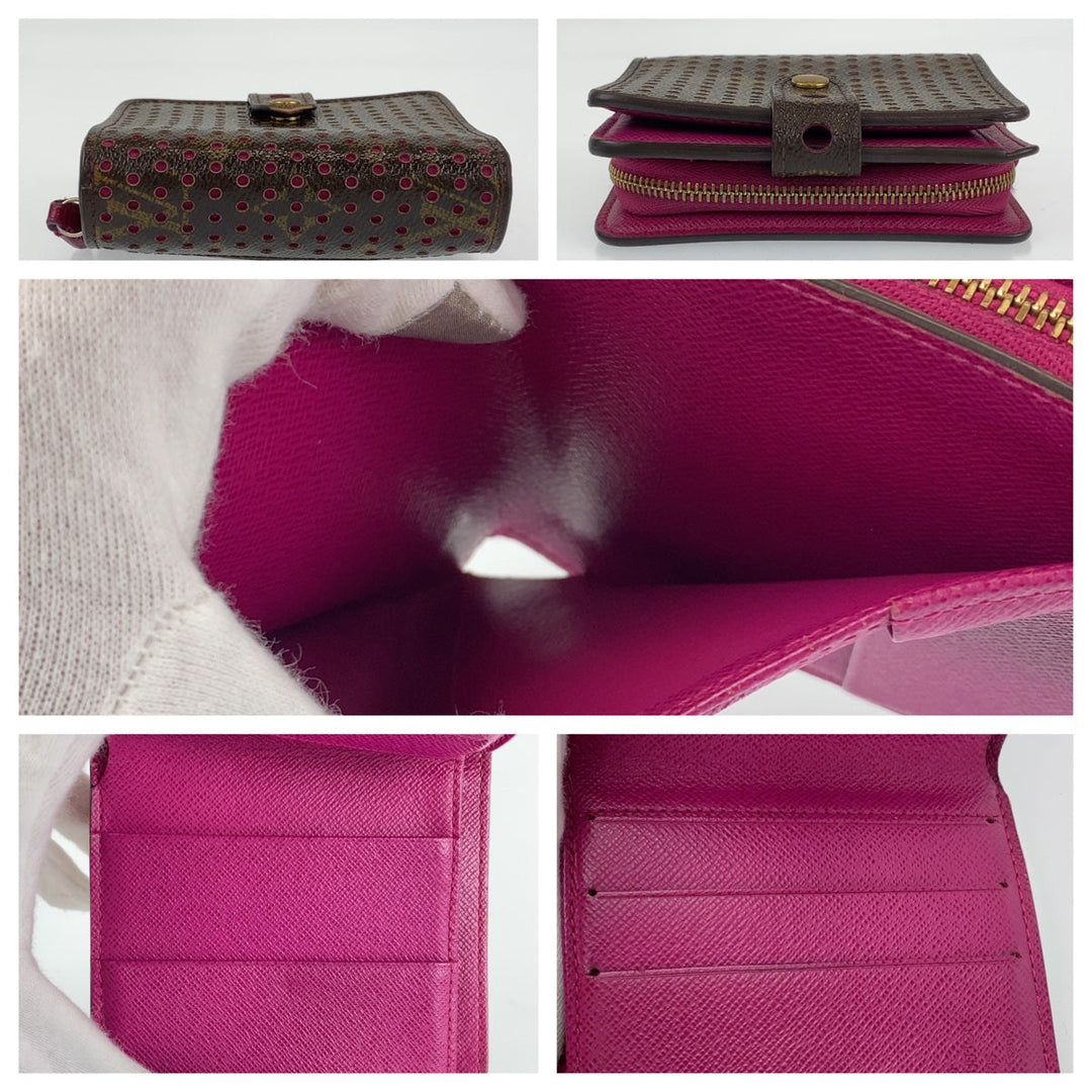 LOUIS VUITTON Bifold Wallet M95188 leather Brown Pink Gold Metal Folding wallet Compact wallet Monogram Perfo Fuchsia Compact zip Women Used Authentic