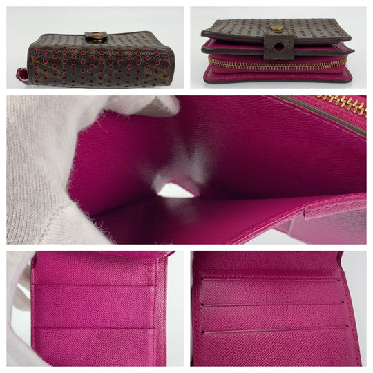 LOUIS VUITTON Bifold Wallet M95188 leather Brown Pink Gold Metal Folding wallet Compact wallet Monogram Perfo Fuchsia Compact zip Women Used Authentic