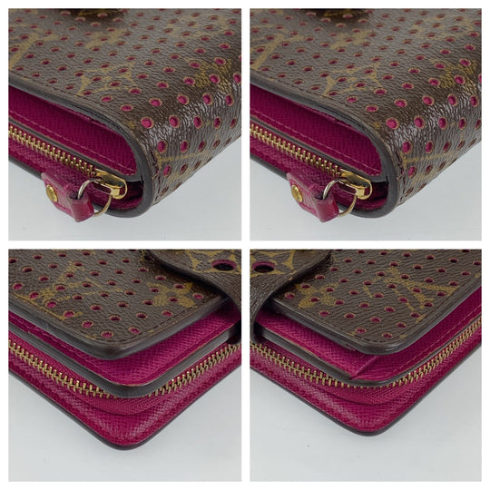 LOUIS VUITTON Bifold Wallet M95188 leather Brown Pink Gold Metal Folding wallet Compact wallet Monogram Perfo Fuchsia Compact zip Women Used Authentic