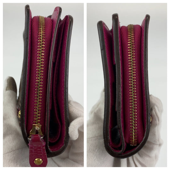 LOUIS VUITTON Bifold Wallet M95188 leather Brown Pink Gold Metal Folding wallet Compact wallet Monogram Perfo Fuchsia Compact zip Women Used Authentic