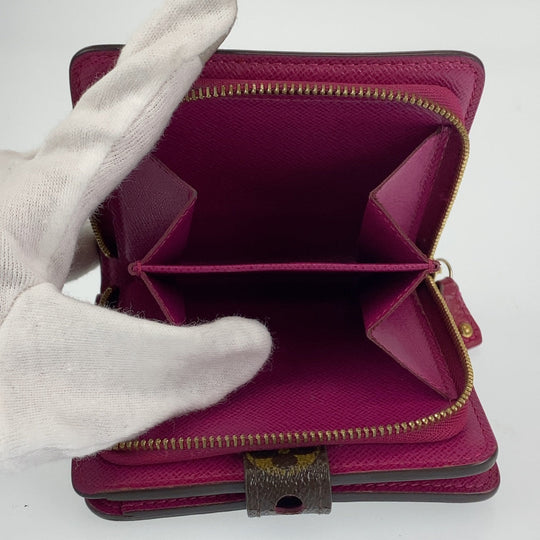 LOUIS VUITTON Bifold Wallet M95188 leather Brown Pink Gold Metal Folding wallet Compact wallet Monogram Perfo Fuchsia Compact zip Women Used Authentic