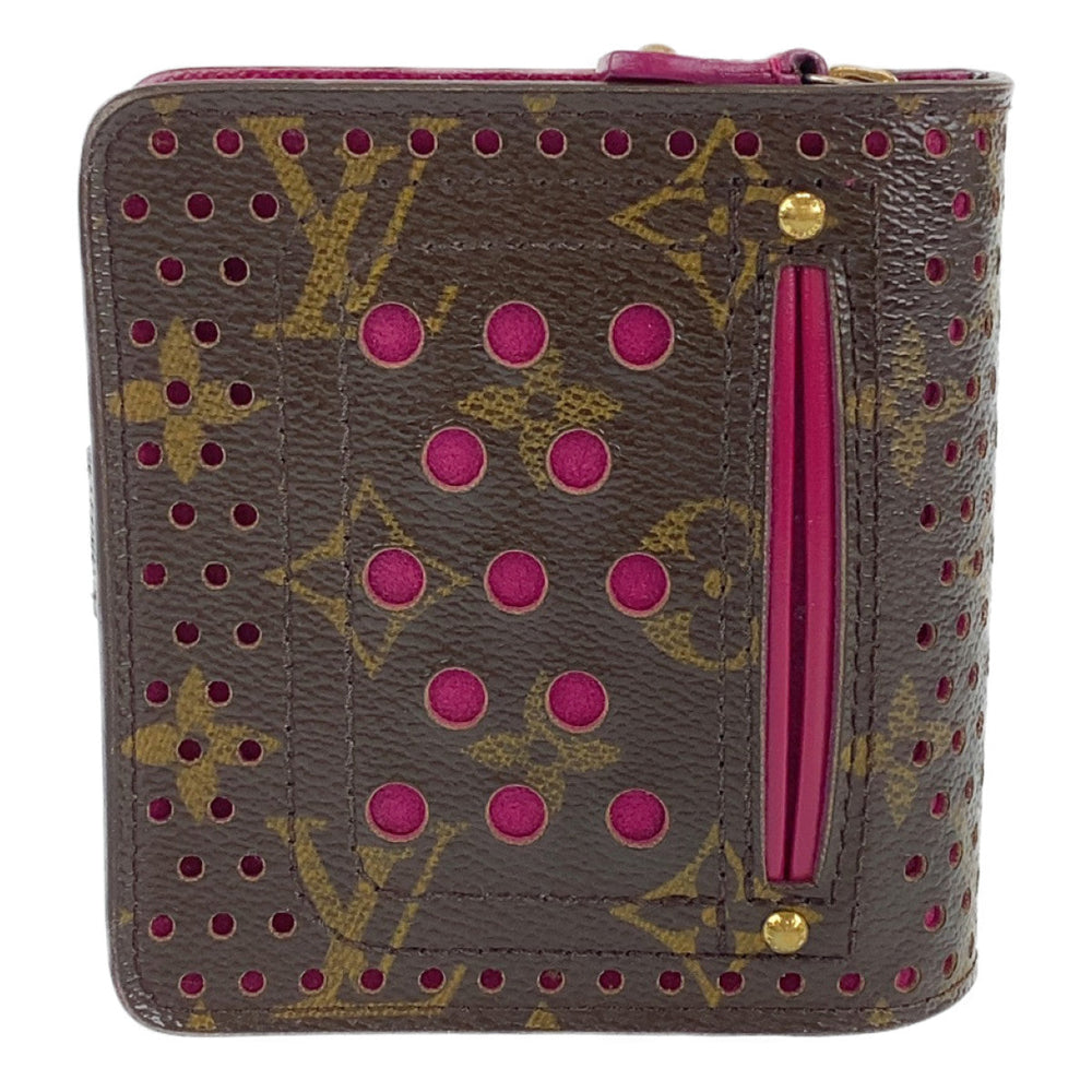 LOUIS VUITTON Bifold Wallet M95188 leather Brown Pink Gold Metal Folding wallet Compact wallet Monogram Perfo Fuchsia Compact zip Women Used Authentic