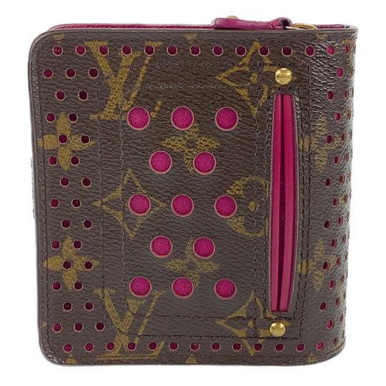 LOUIS VUITTON Bifold Wallet M95188 leather Brown Pink Gold Metal Folding wallet Compact wallet Monogram Perfo Fuchsia Compact zip Women Used Authentic