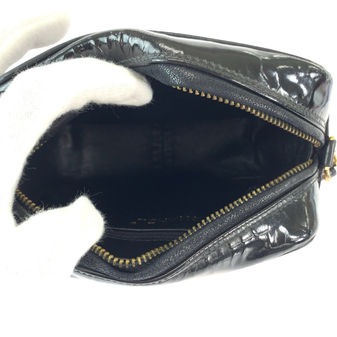 CHANEL Shoulder Bag Patent leather Black Gold Metal ChainShoulder Bag Pochette Camera Bag Big COCO Mark Tassel Fringe Women Used Authentic