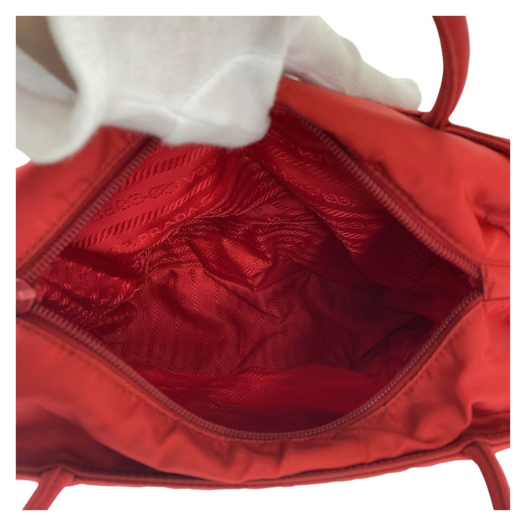 PRADA Tote Bag Nylon Red Tote Bag handbag Test Triangle With logo Women Used Authentic