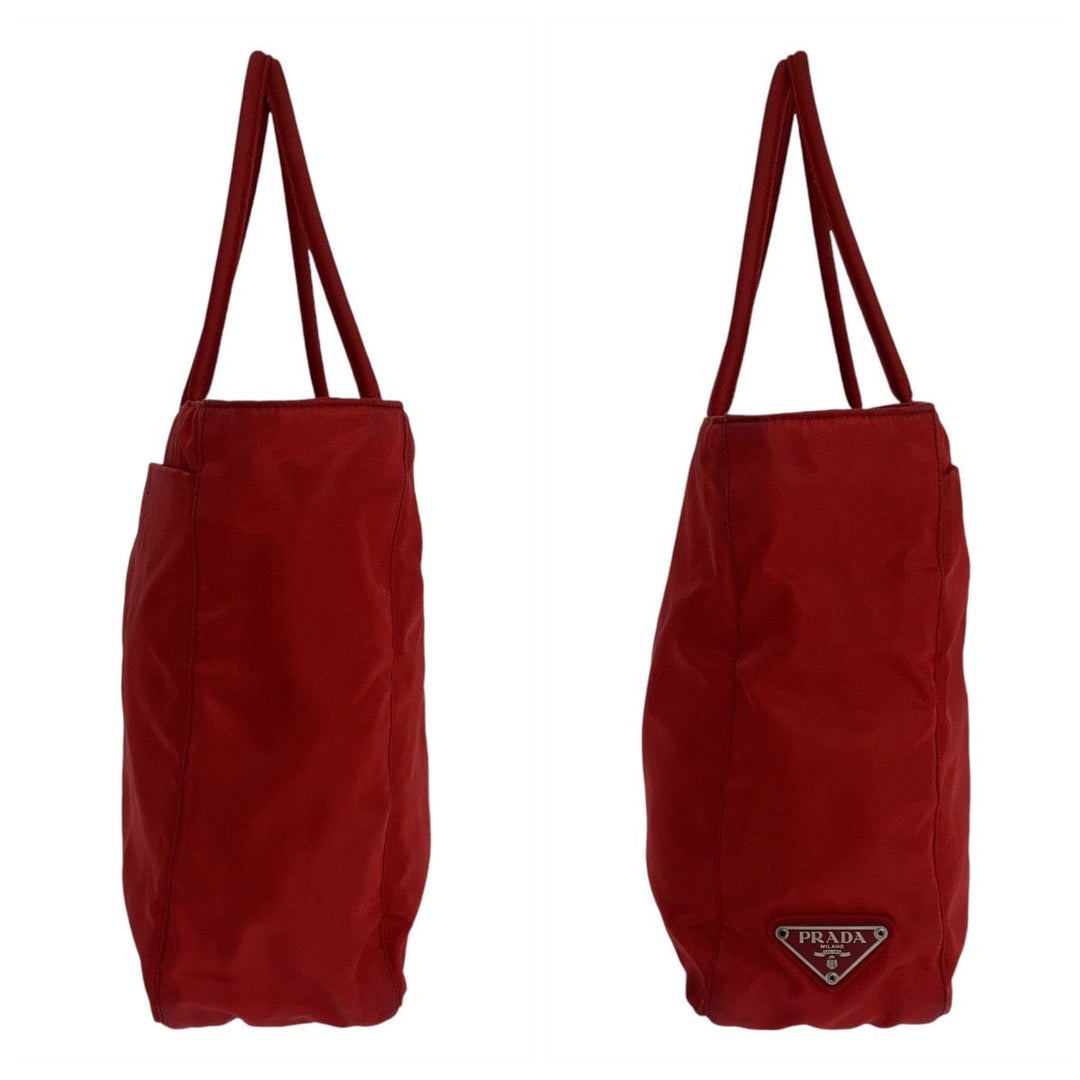 PRADA Tote Bag Nylon Red Tote Bag handbag Test Triangle With logo Women Used Authentic