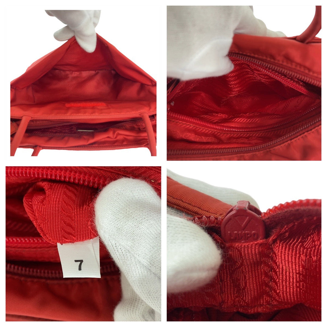 PRADA Tote Bag Nylon Red Tote Bag handbag Test Triangle With logo Women Used Authentic