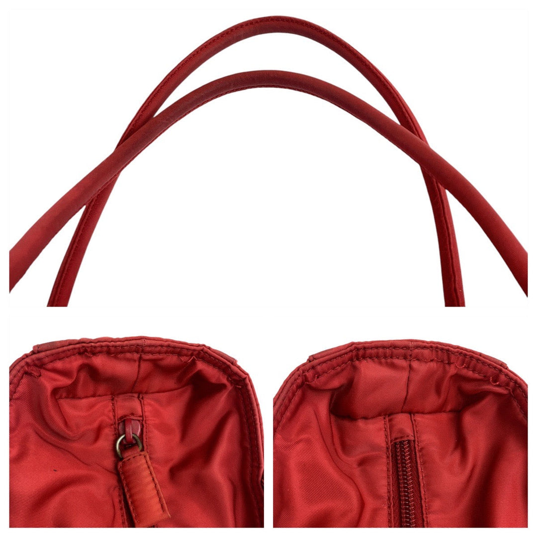 PRADA Tote Bag Nylon Red Tote Bag handbag Test Triangle With logo Women Used Authentic