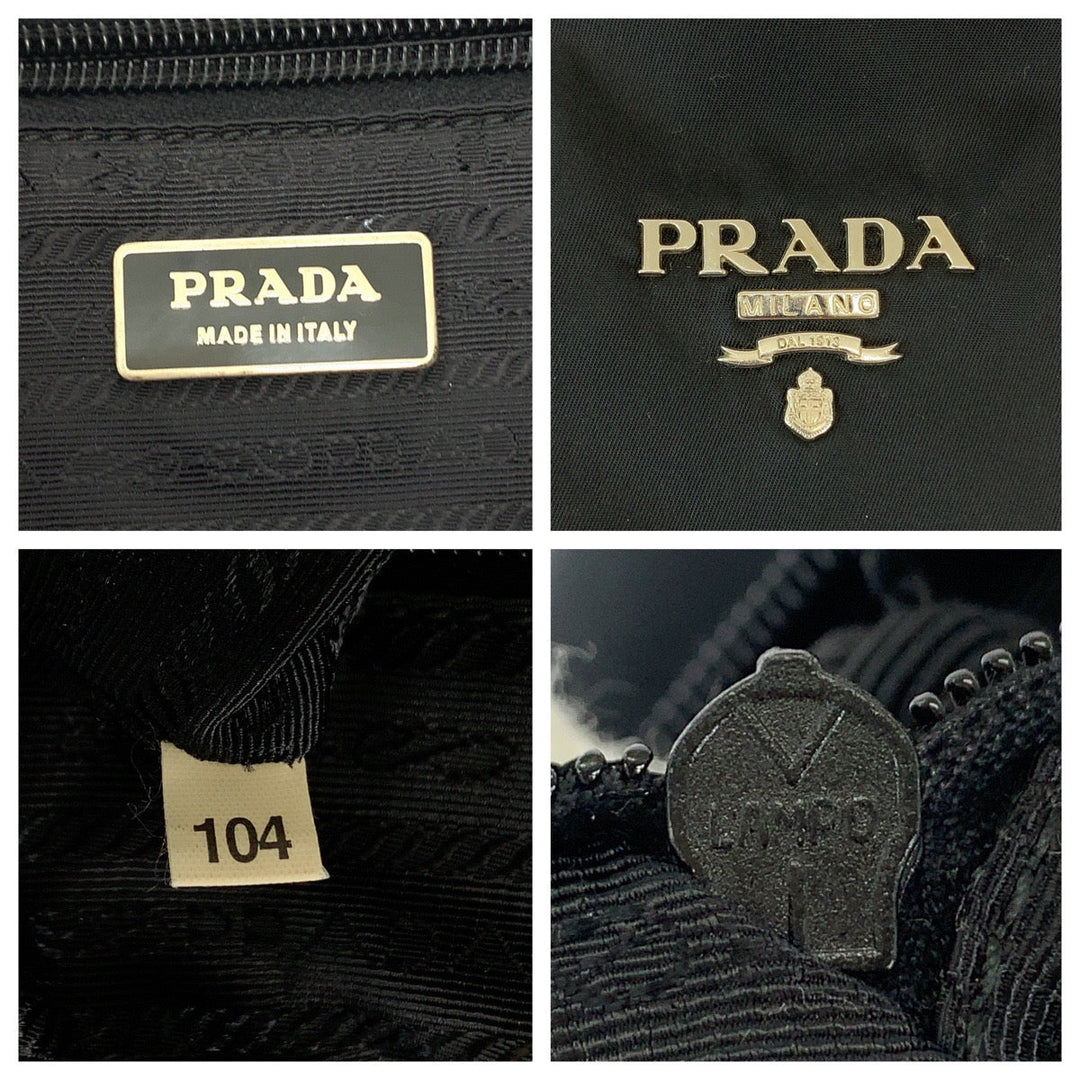 PRADA Tote Bag BR3920 Nylon Black SilverMetal Tote Bag Shoulder Bag Test Triangle With logo Fringe Women Used Authentic