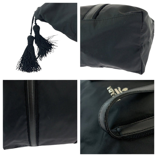 PRADA Tote Bag BR3920 Nylon Black SilverMetal Tote Bag Shoulder Bag Test Triangle With logo Fringe Women Used Authentic