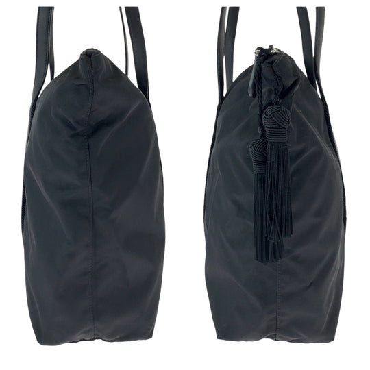 PRADA Tote Bag BR3920 Nylon Black SilverMetal Tote Bag Shoulder Bag Test Triangle With logo Fringe Women Used Authentic