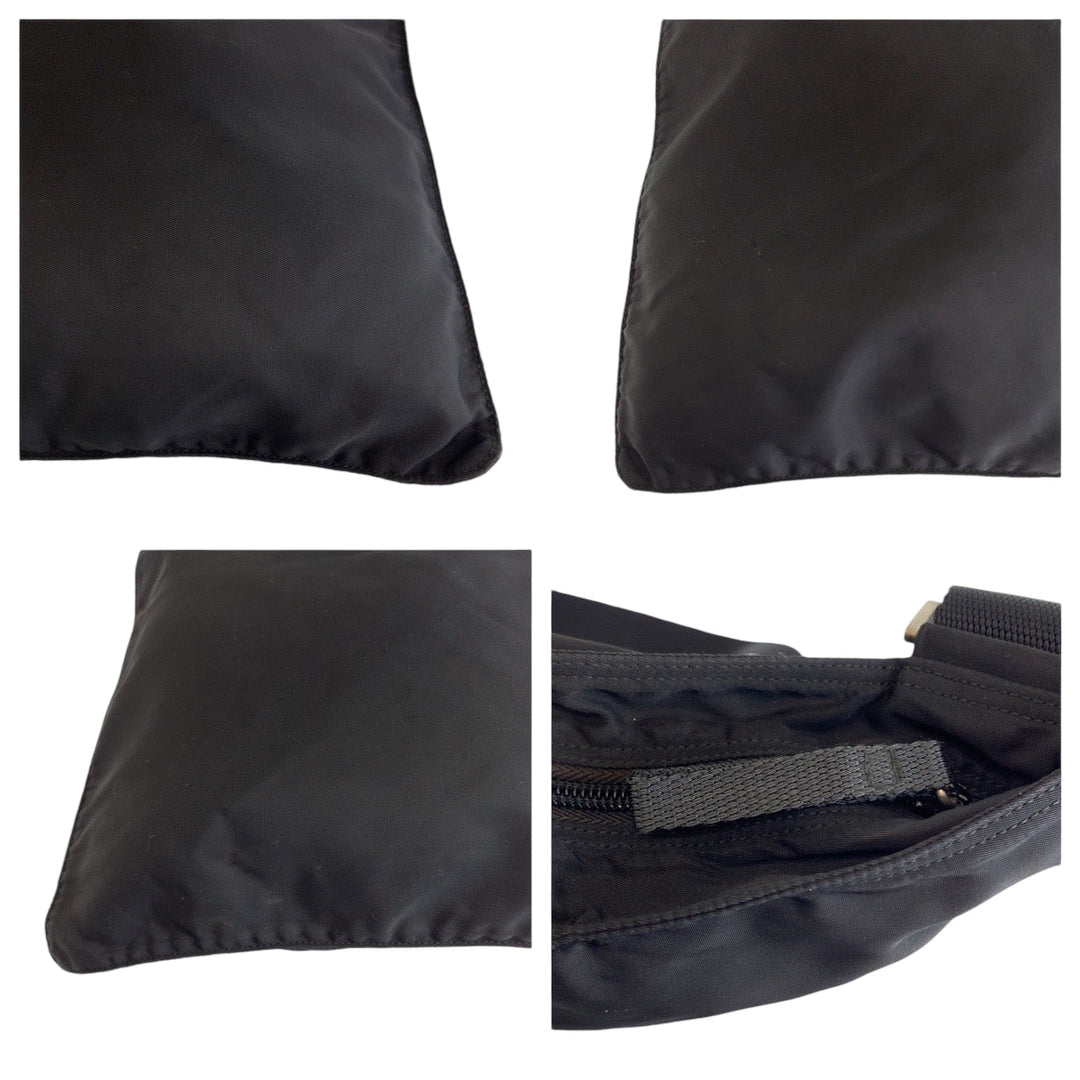 PRADA Shoulder Bag Nylon Black SilverMetal Shoulder Bag Messenger bag Test Triangle With logo mens Used Authentic