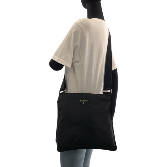 PRADA Shoulder Bag Nylon Black SilverMetal Shoulder Bag Messenger bag Test Triangle With logo mens Used Authentic