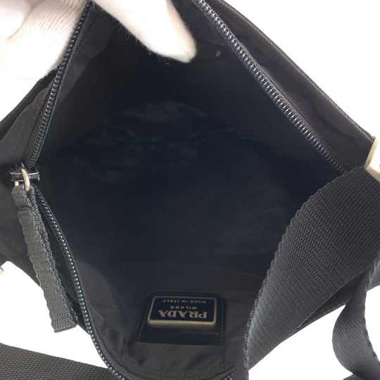 PRADA Shoulder Bag Nylon Black SilverMetal Shoulder Bag Messenger bag Test Triangle With logo mens Used Authentic