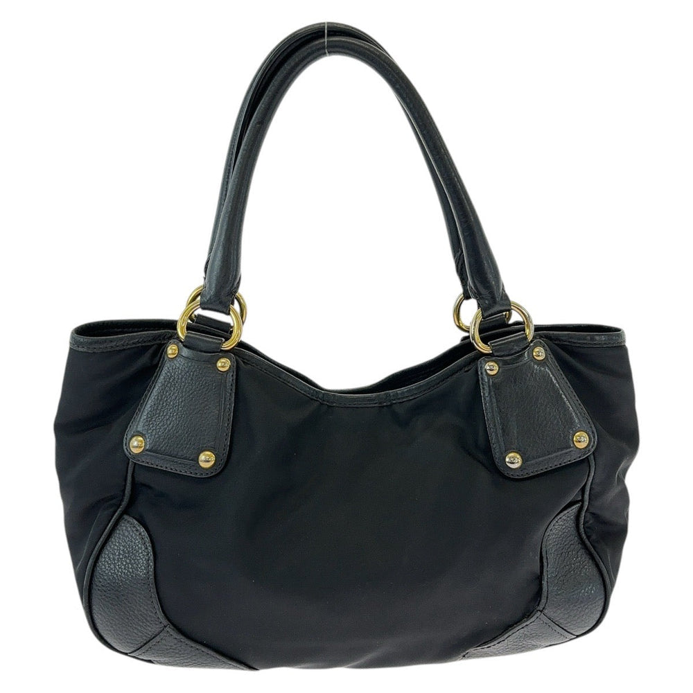 PRADA Tote Bag Nylon, Leather Black GoldMetal Tote Bag Shoulder Bag Handbag Women Used Authentic
