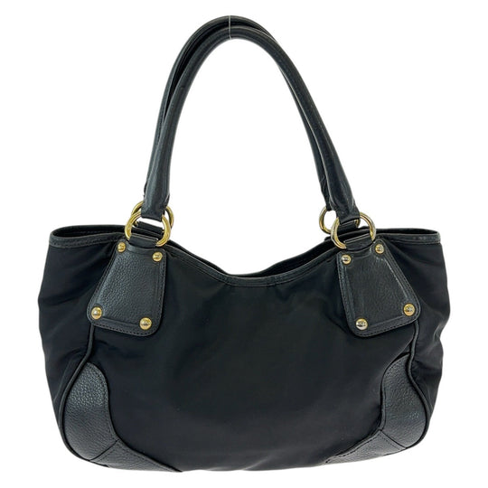 PRADA Tote Bag Nylon, Leather Black GoldMetal Tote Bag Shoulder Bag Handbag Women Used Authentic