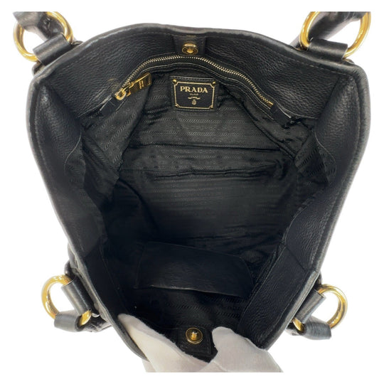 PRADA Tote Bag Nylon, Leather Black GoldMetal Tote Bag Shoulder Bag Handbag Women Used Authentic