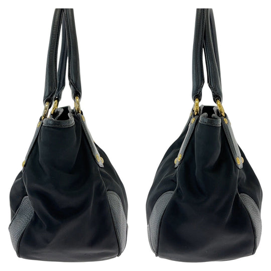 PRADA Tote Bag Nylon, Leather Black GoldMetal Tote Bag Shoulder Bag Handbag Women Used Authentic