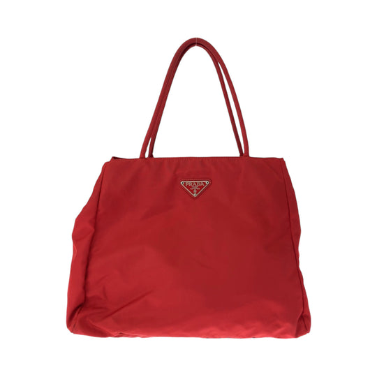 PRADA Tote Bag B3864 Nylon Red Tote Bag Shoulder Bag Test Triangle With logo Women Used Authentic