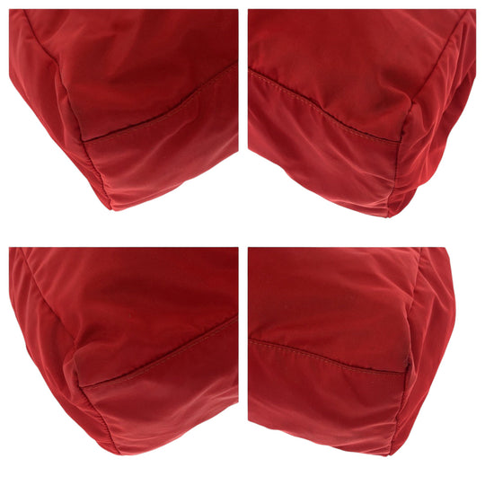 PRADA Tote Bag B3864 Nylon Red Tote Bag Shoulder Bag Test Triangle With logo Women Used Authentic
