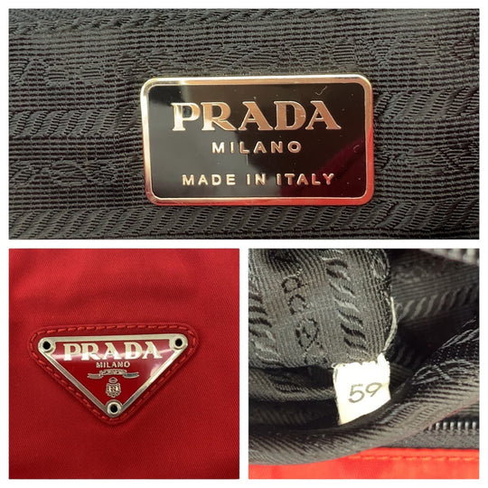 PRADA Tote Bag B3864 Nylon Red Tote Bag Shoulder Bag Test Triangle With logo Women Used Authentic