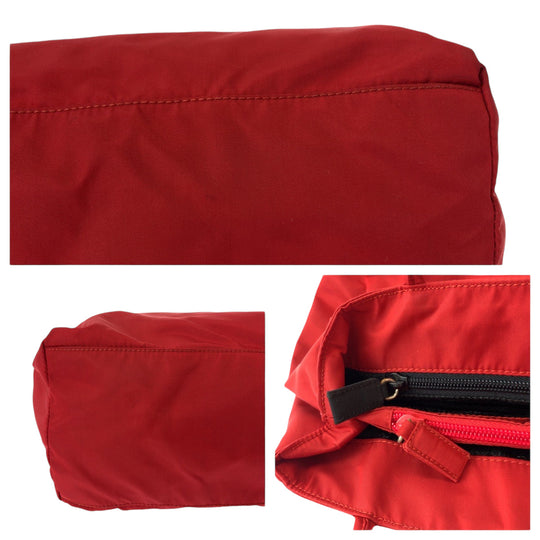 PRADA Tote Bag B3864 Nylon Red Tote Bag Shoulder Bag Test Triangle With logo Women Used Authentic