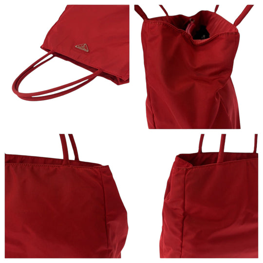PRADA Tote Bag B3864 Nylon Red Tote Bag Shoulder Bag Test Triangle With logo Women Used Authentic