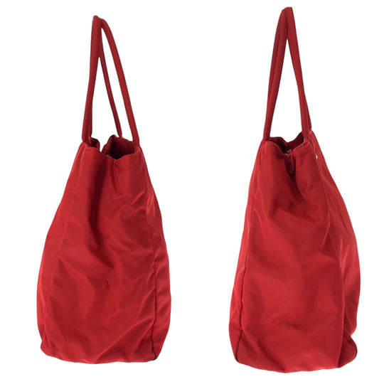 PRADA Tote Bag B3864 Nylon Red Tote Bag Shoulder Bag Test Triangle With logo Women Used Authentic