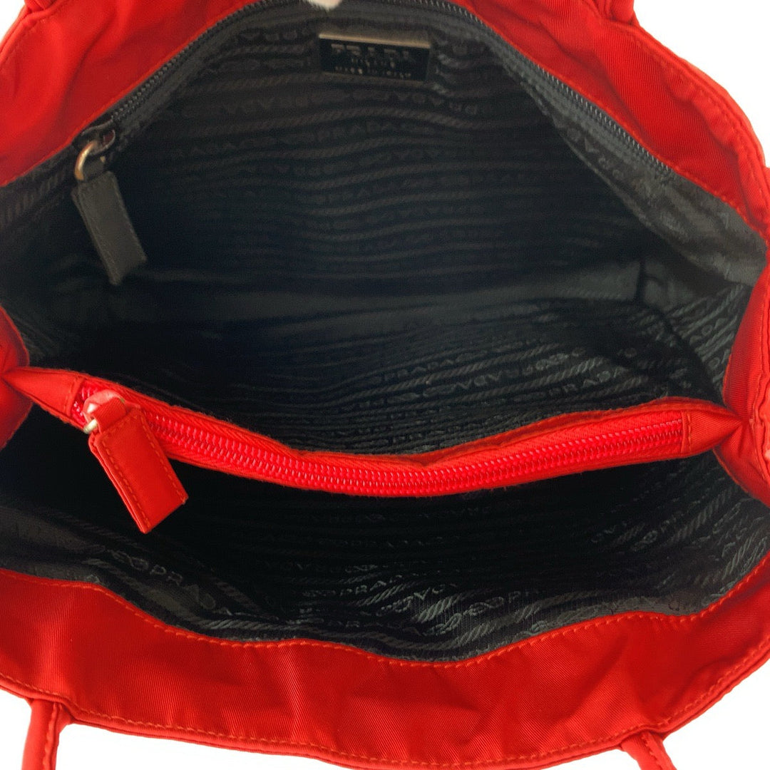 PRADA Tote Bag B3864 Nylon Red Tote Bag Shoulder Bag Test Triangle With logo Women Used Authentic