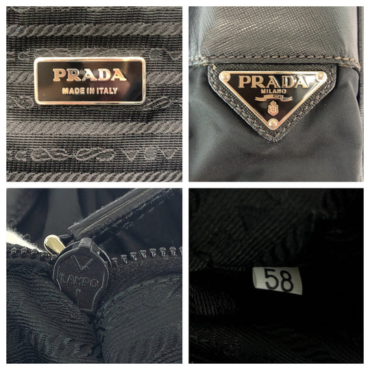 PRADA Shoulder Bag Nylon Black SilverMetal Shoulder Bag pochette Test Triangle With logo mens Used Authentic