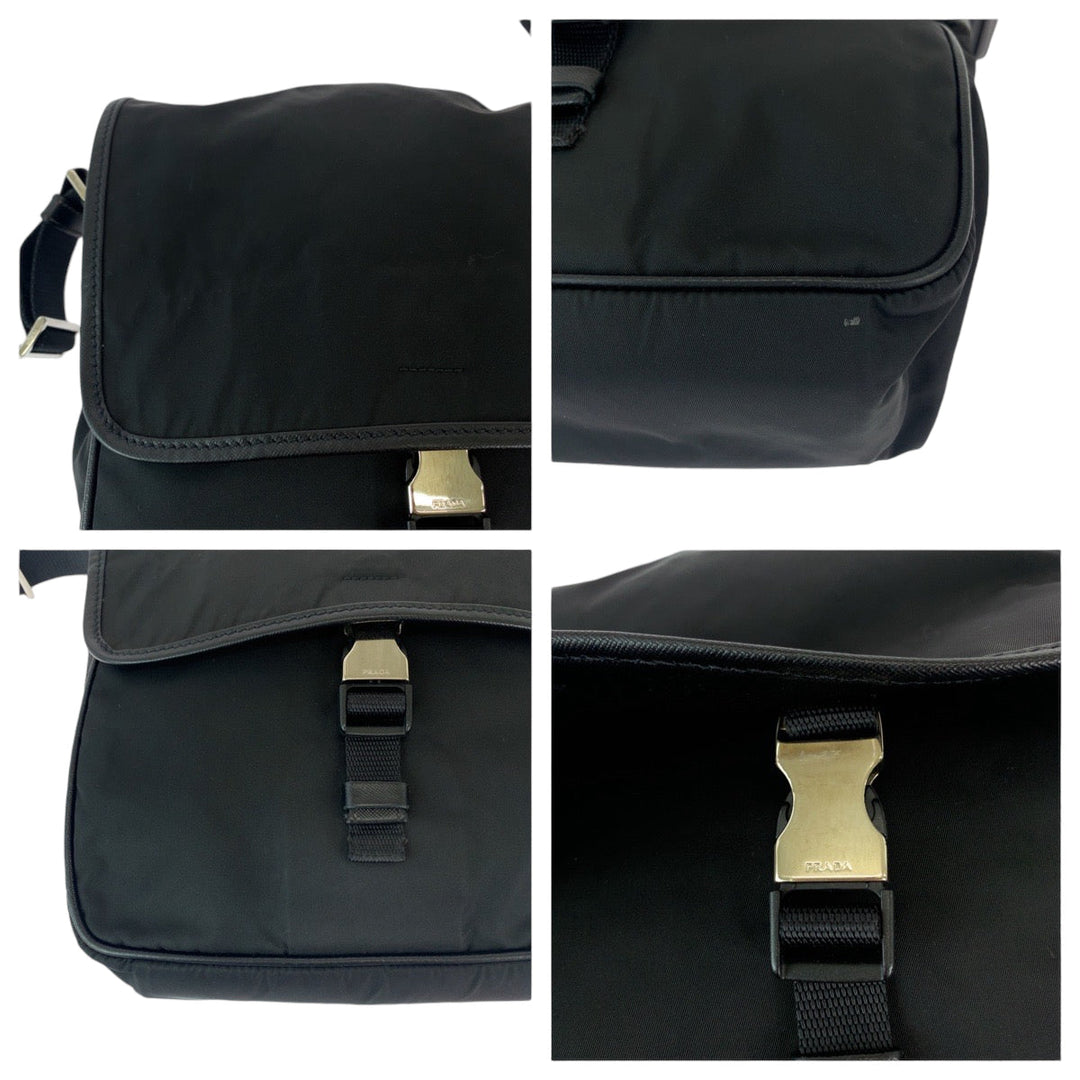 PRADA Shoulder Bag Nylon Black SilverMetal Shoulder Bag pochette Test Triangle With logo mens Used Authentic