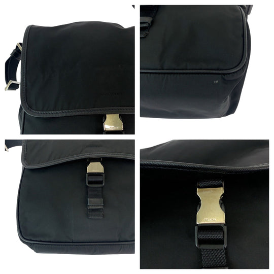 PRADA Shoulder Bag Nylon Black SilverMetal Shoulder Bag pochette Test Triangle With logo mens Used Authentic