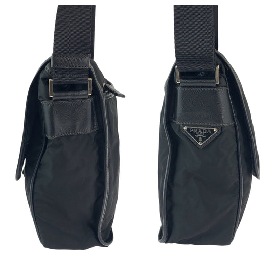 PRADA Shoulder Bag Nylon Black SilverMetal Shoulder Bag pochette Test Triangle With logo mens Used Authentic