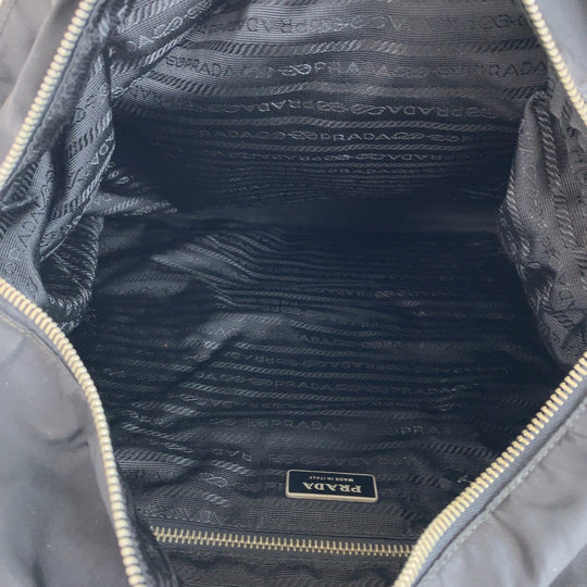 PRADA Tote Bag BN1105 Nylon Black SilverMetal Tote Bag Shoulder Bag 2way Test Logo embossed Women Used Authentic