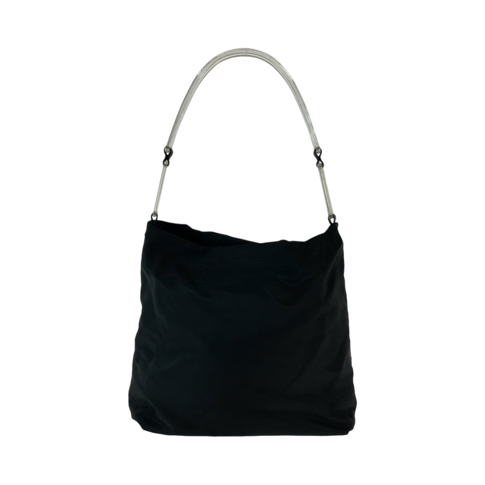 PRADA Shoulder Bag Nylon Black Clear One Shoulder Bag Test Triangle With logo plastic handle Women Used Authentic