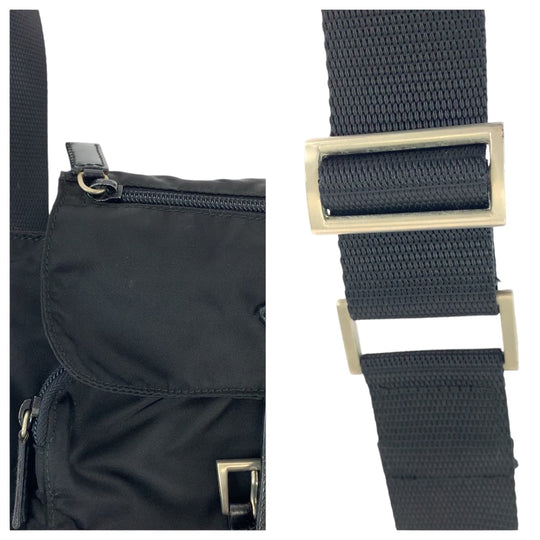 PRADA Shoulder Bag BT8994 Nylon Black SilverMetal Shoulder Bag Messenger bag Test Triangle With logo Women Used Authentic
