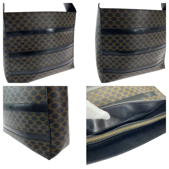 CELINE Shoulder Bag MC97 PVC Brown black Shoulder Bag Macadam Pattern Women Used Authentic
