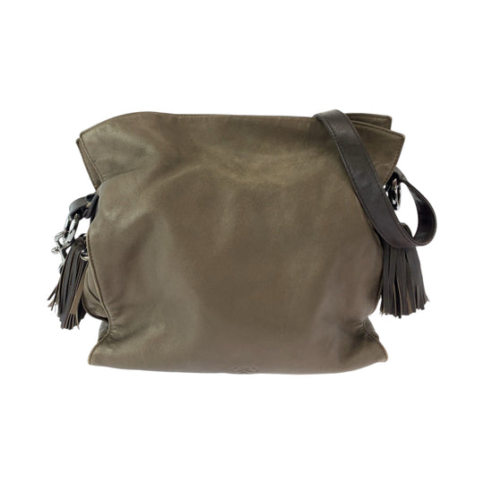 LOEWE Shoulder Bag leather Brown Silver Metal Shoulder Bag Crossbody Pochette Flamenco Anag Lamb Women Used Authentic